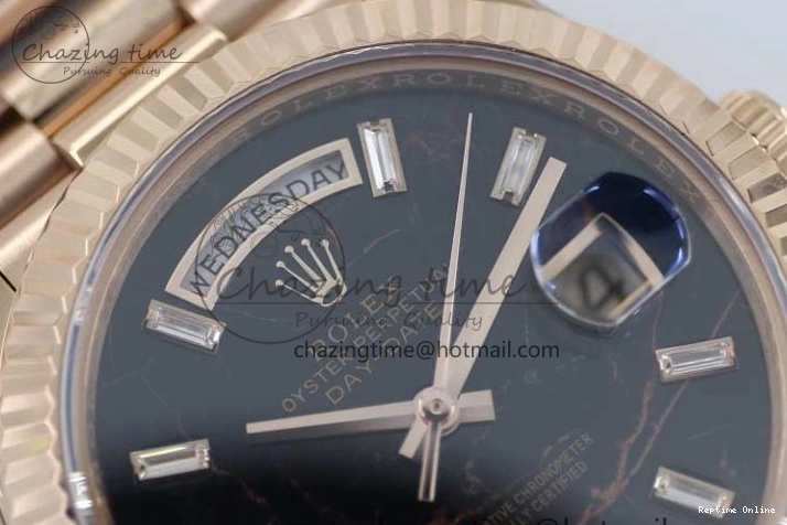 0419 Day Date 40mm RG 904L Steel TWF 1:1 Best Edition Black Crystal Dial on RG Bracelet A MoistureWicking 2349